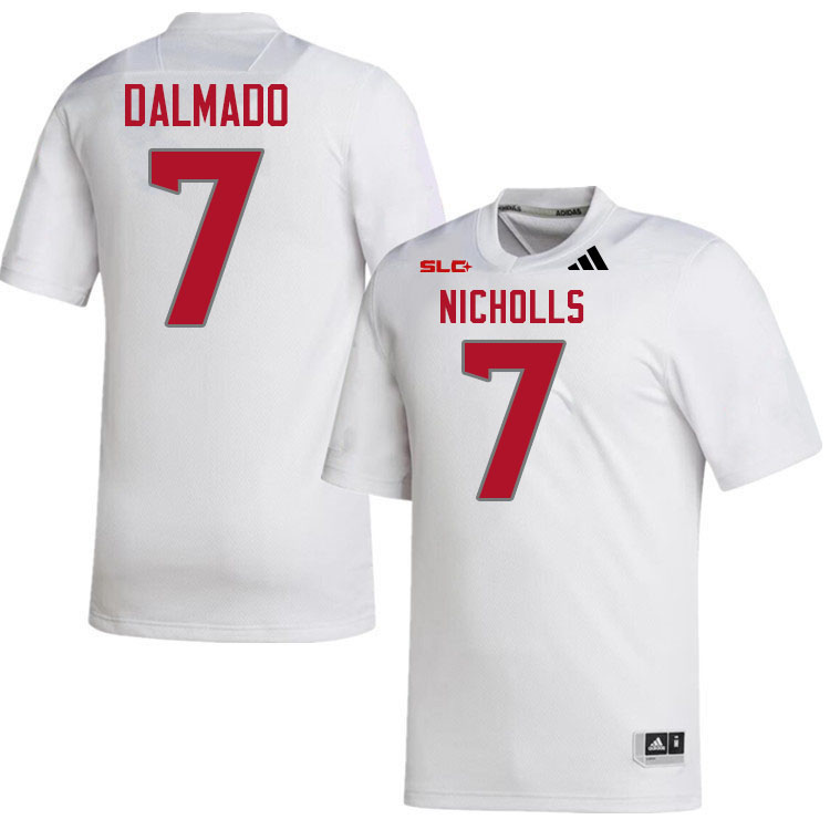Nicholls Colonels #7 Jake Dalmado College Football Jerseys,Uniforms Stitched-White